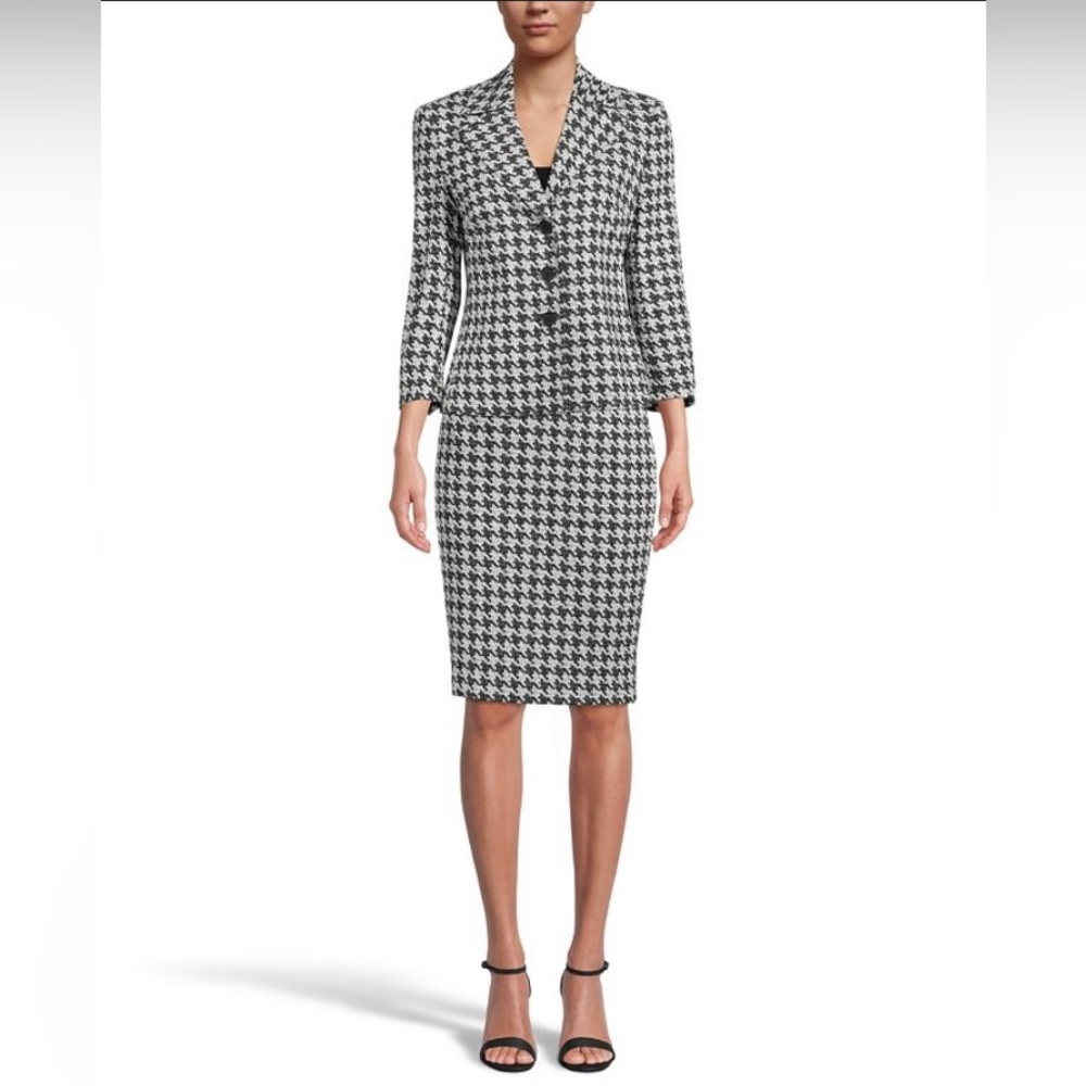 Kasper SZ 12 silver and black houndstooth sleeveless shift dress